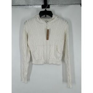 Skims Snow Bunny Shrunken Hoodie Womens XS Cable Knit Cropped Full Zip Up